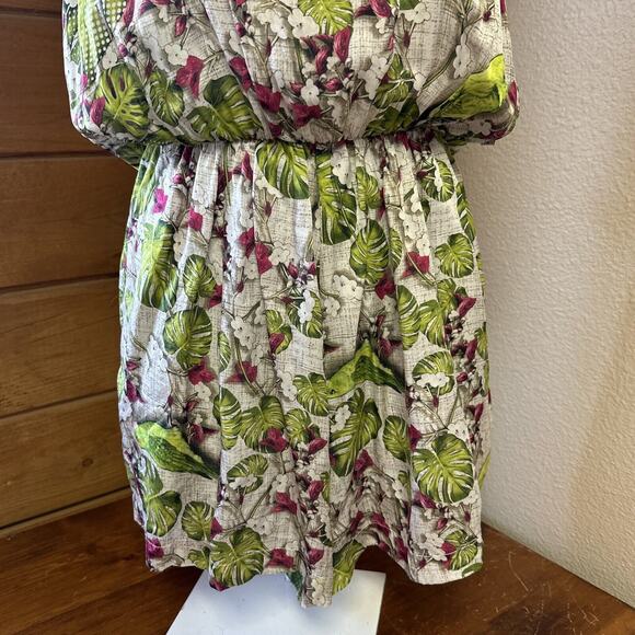 Sinesia Karol XS Silk Romper lined pockets Parrakeet Floral print Tropical - Picture 3 of 16